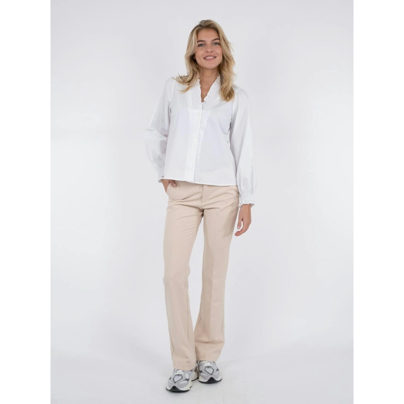 Neo Noir Briele White Ruffle Collar Blouse – Smocked Cuffs Balloon Sleeves | Women