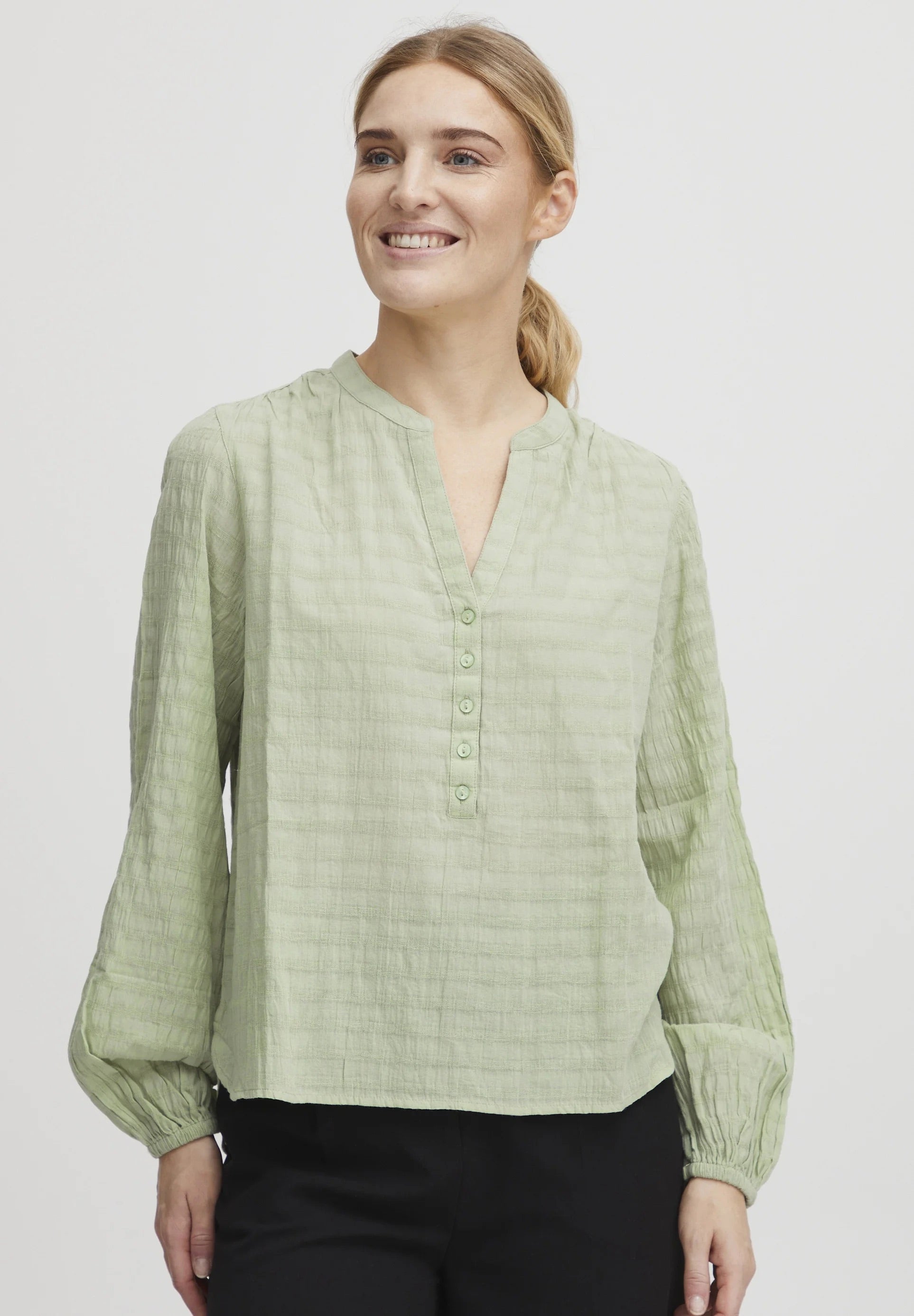 b.young BYIloni Textured Jacquard Blouse - Smoke Green