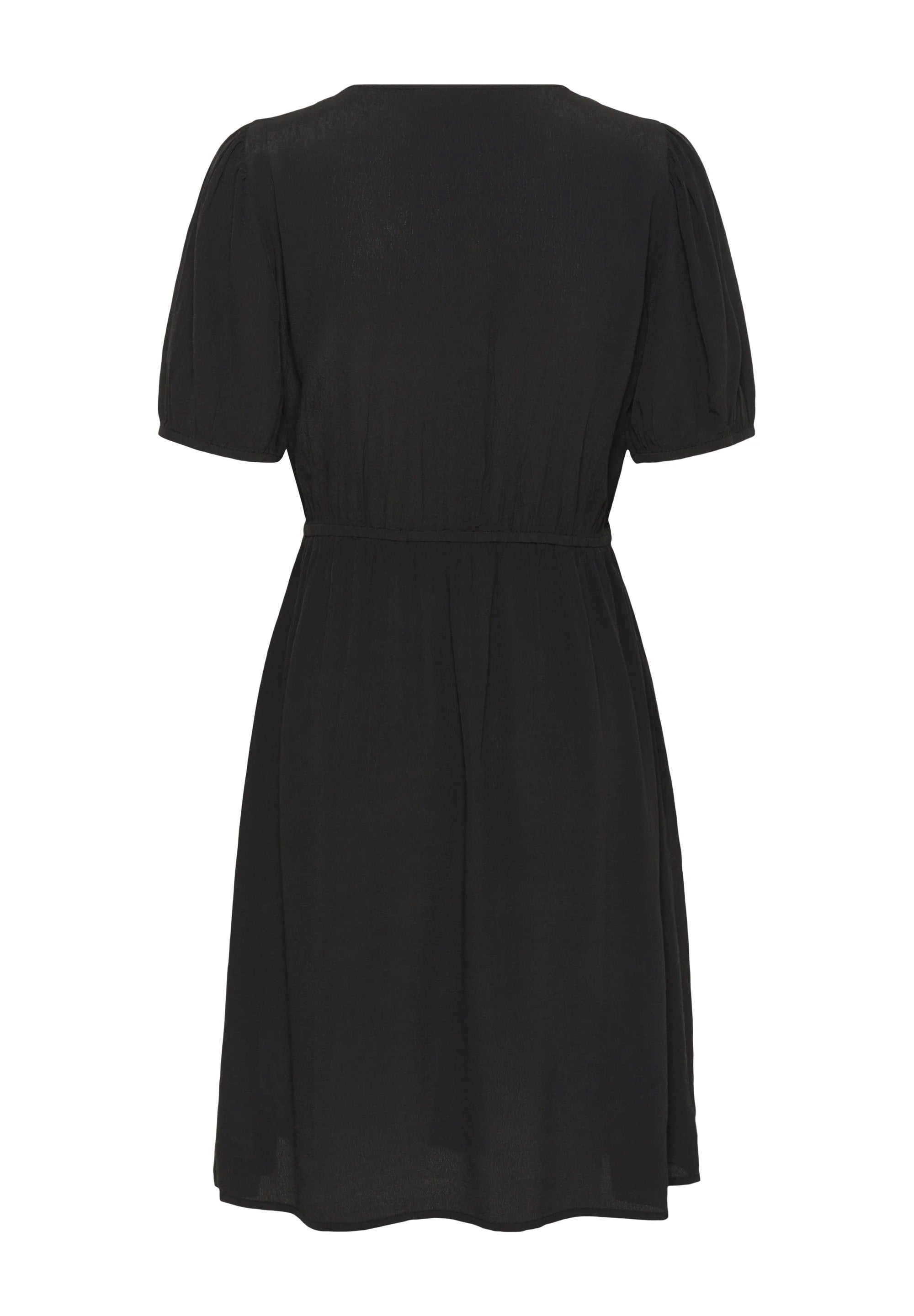 Kaffe KAliana Black Deep Shirt Dress – V-Neck Puff Sleeves Tie Waist Pockets Mini | Women