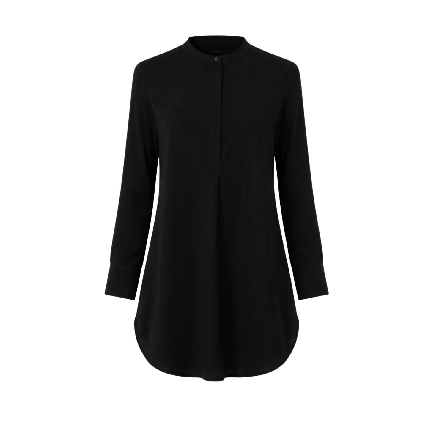 Zero Black Longline Blouse – Mandarin Collar Long Sleeve | Women