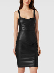 Guess Reid Black Faux Leather Bodycon Mini Dress – Sweetheart Neck