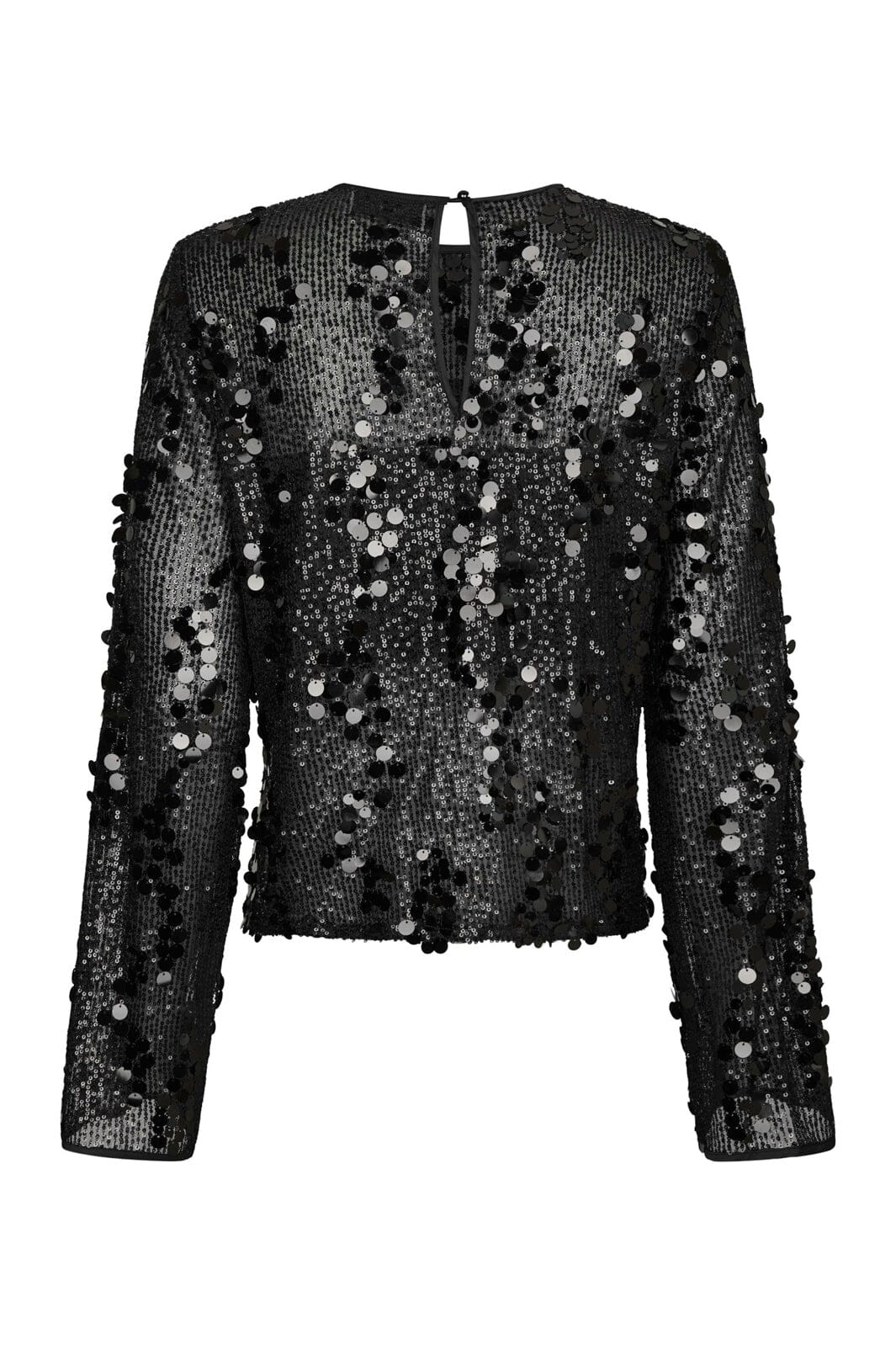 Neo Noir Blake Black Sequin Blouse – Sheer Mesh Long Sleeve | Women